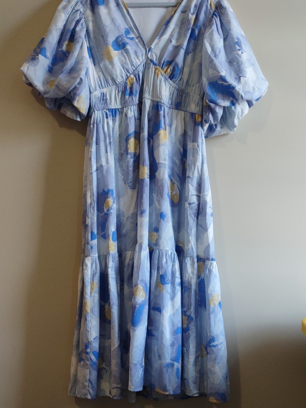 Jessica Simpson XL Iris Floral Watercolor Maxi Dress Puff Sleeve